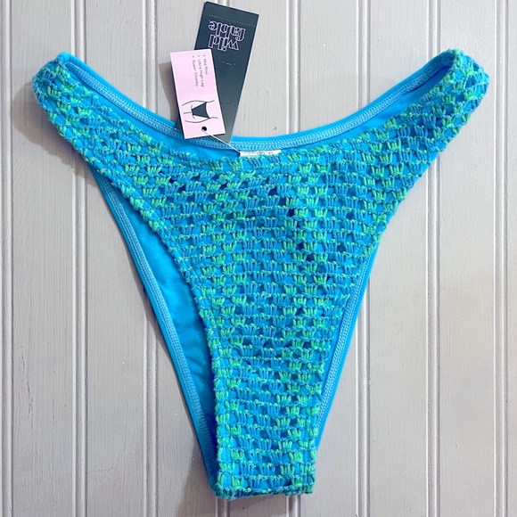Wild Fable Two Tone Crochet Mid Rise Ultra High Leg Cheeky Bikini Bottom Small - Picture 1 of 11